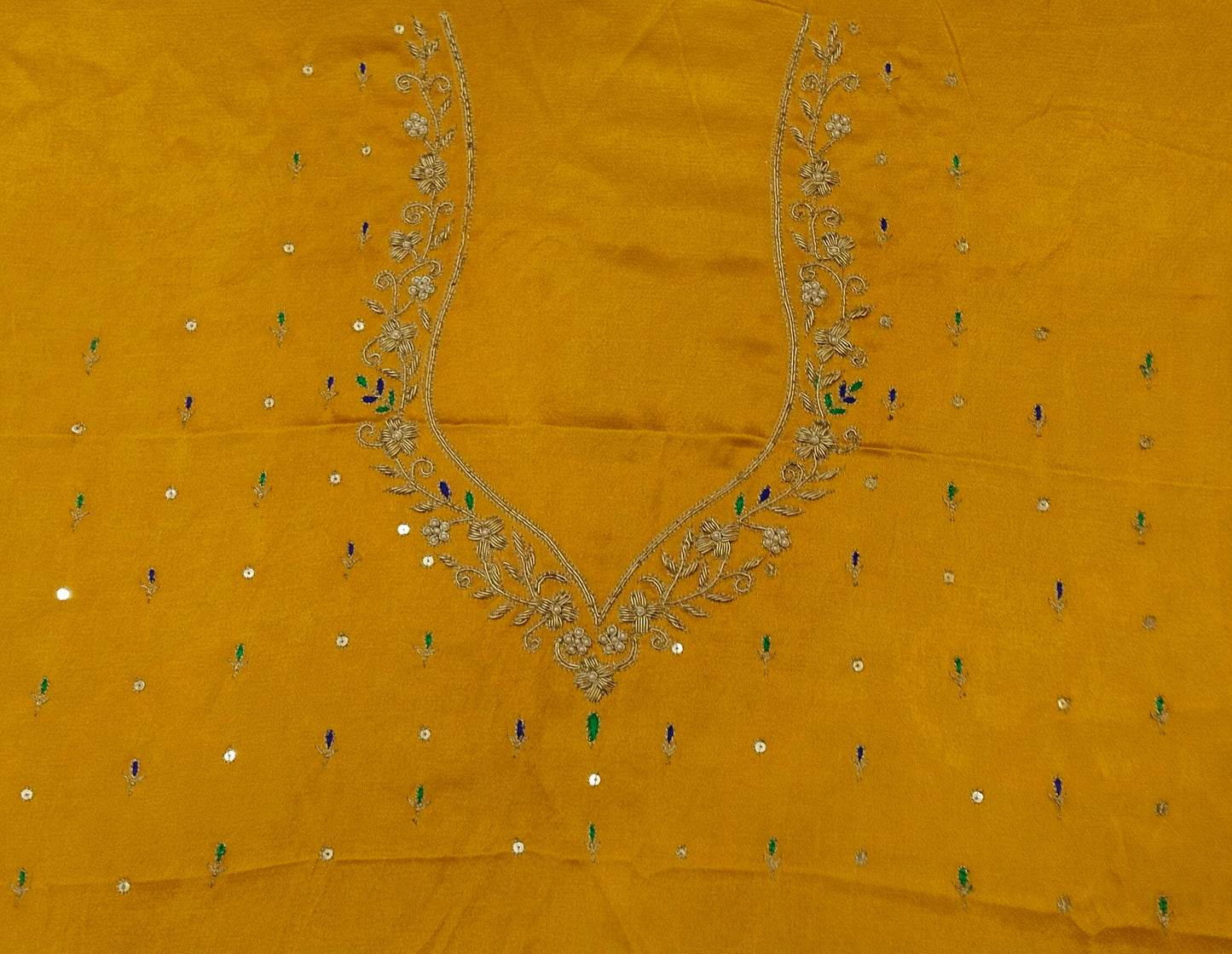 Zehra Taar Embellished Blouse Piece (Mustard Yellow)