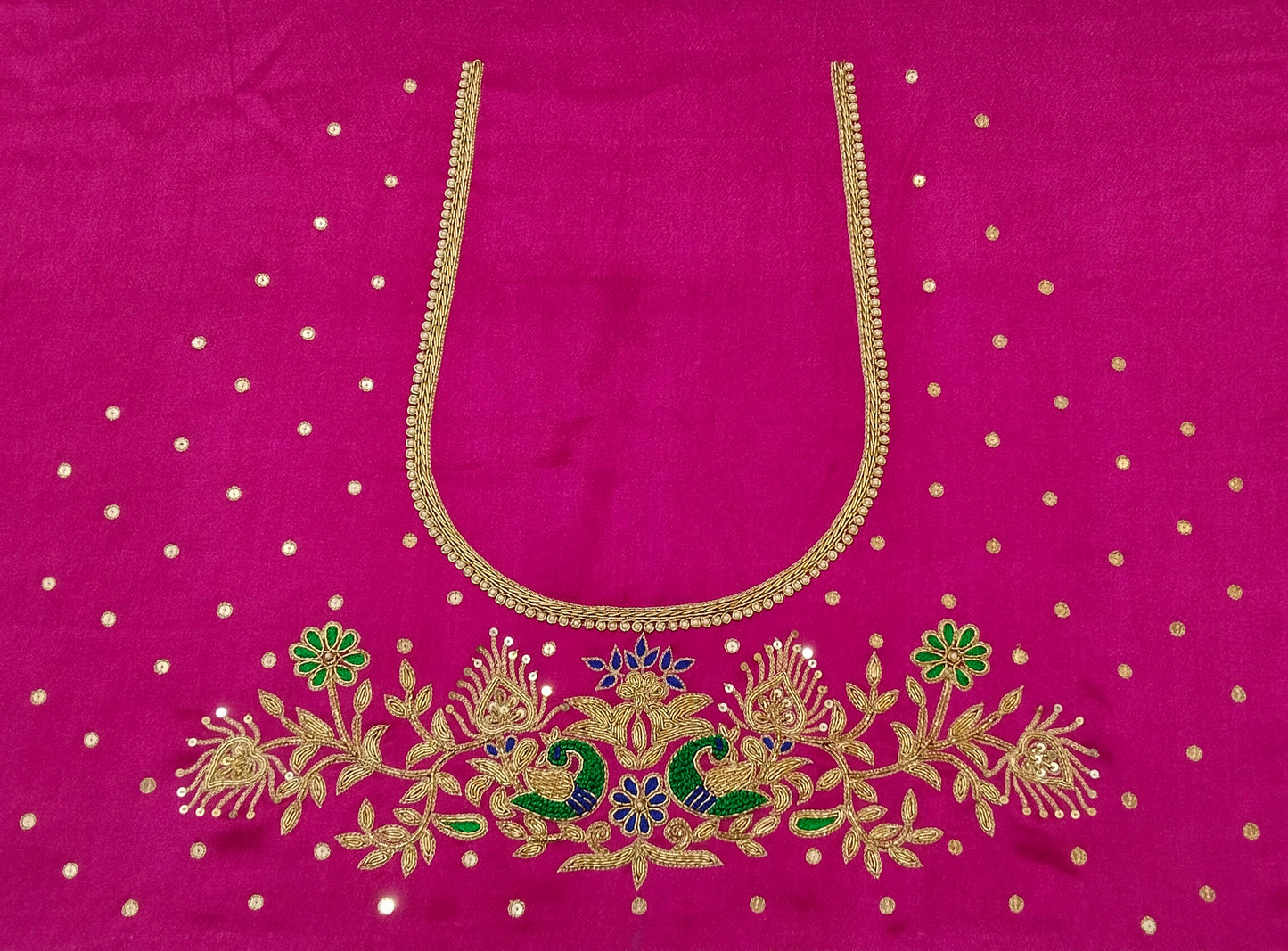 Peacock Elegance Blouse Piece (Dark Pink)