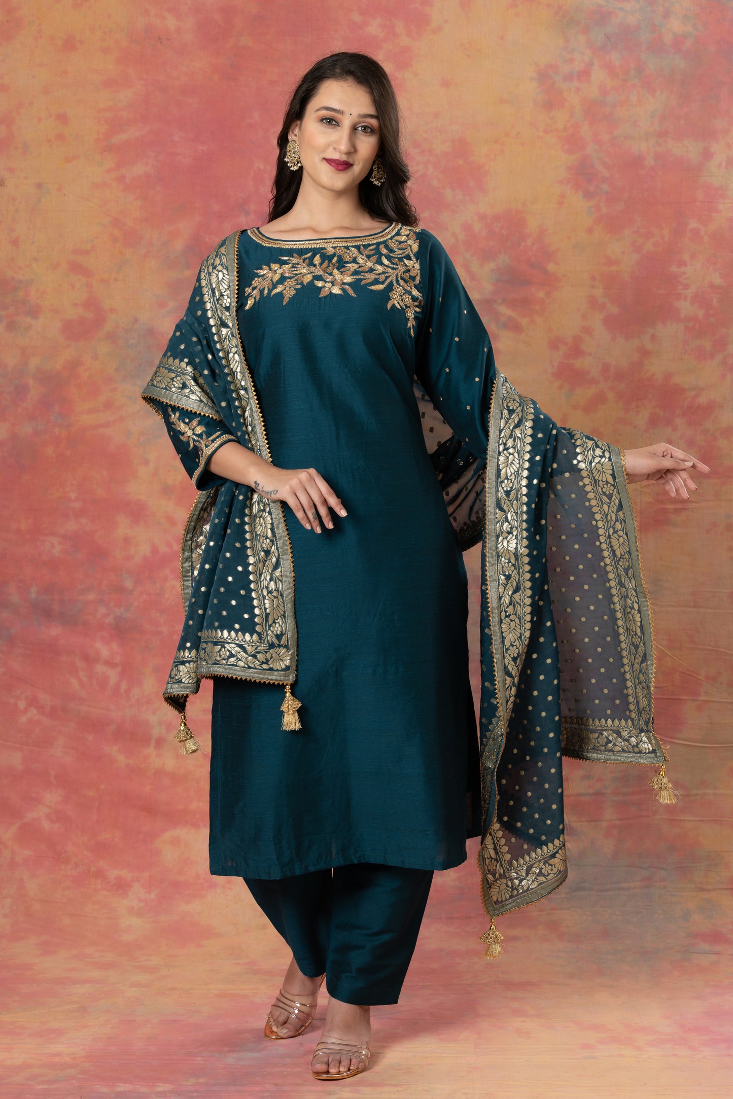 Blue Zardozi Perl Work Designer Readymade Salwar Suit