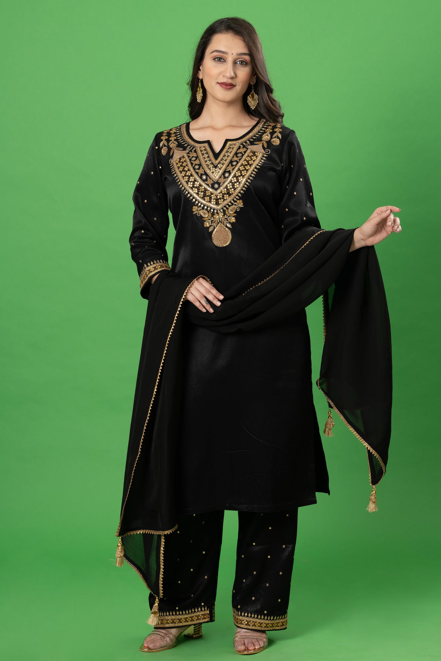 Black Aabha Marodi Zardozi Work Resigner Readymade Plazo Suit