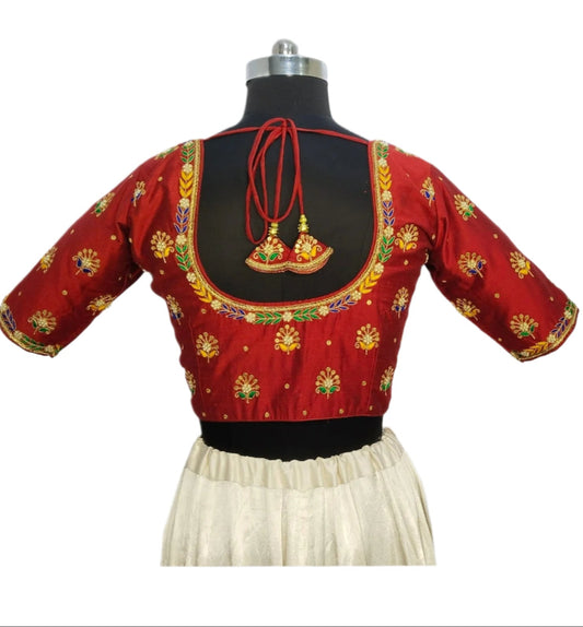 Heritage Blouse – Zardozi Embroidered with Round cut Design (Maroon)