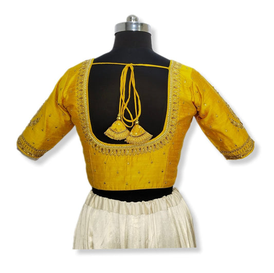 Zardozi Royal Blouse – Designer Festive Wear (Mustard Yellow)