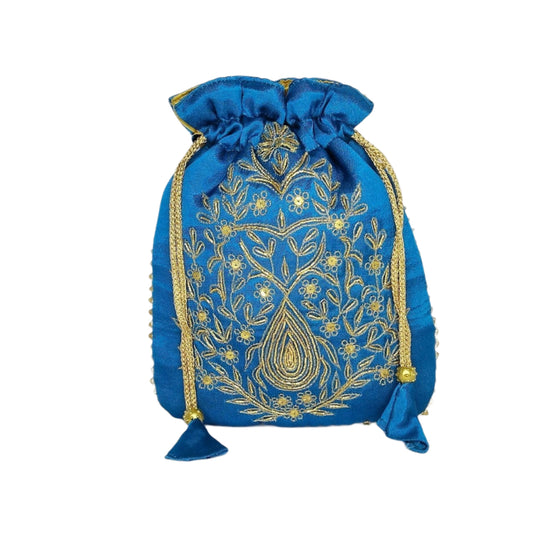Beautiful Zardozi  Work Potli Batwa (Turkish Blue)
