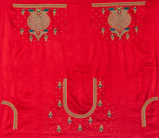 Regal Mandala Zardozi Blouse Piece – Parrot Edition (Red)