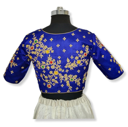 Asymmetric Zardozi Art Blouse  (Royal Blue)