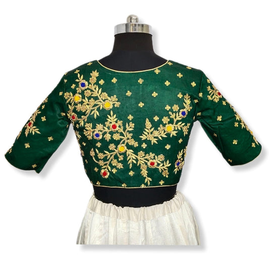 Asymmetric Zardozi Art Blouse (Bottel Green)