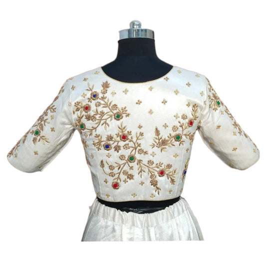 Asymmetric Zardozi Art Blouse (Off White)