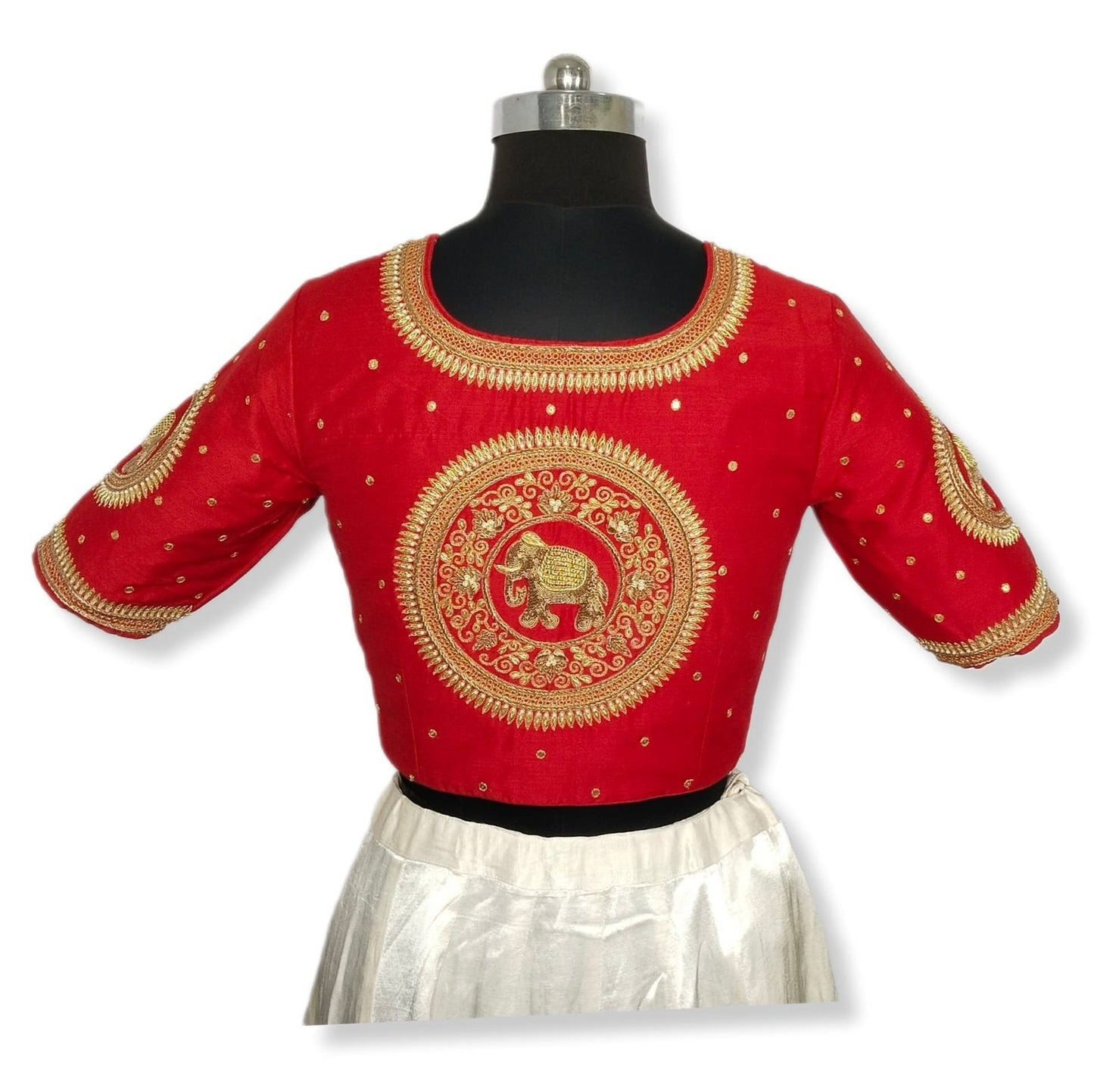 Regal Elephant Handcrafted Zardozi Blouse (Red)