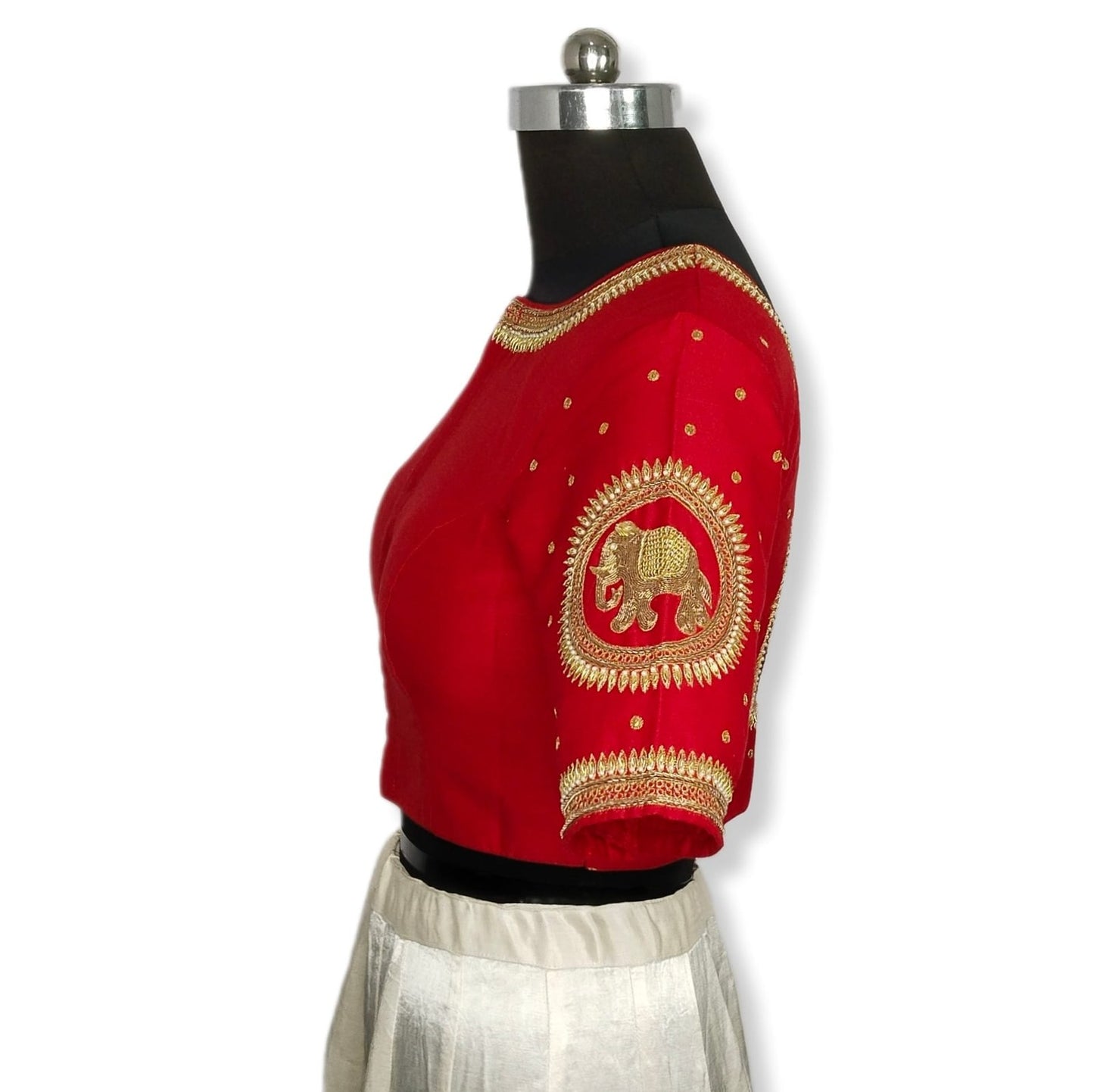 Regal Elephant Handcrafted Zardozi Blouse (Red)