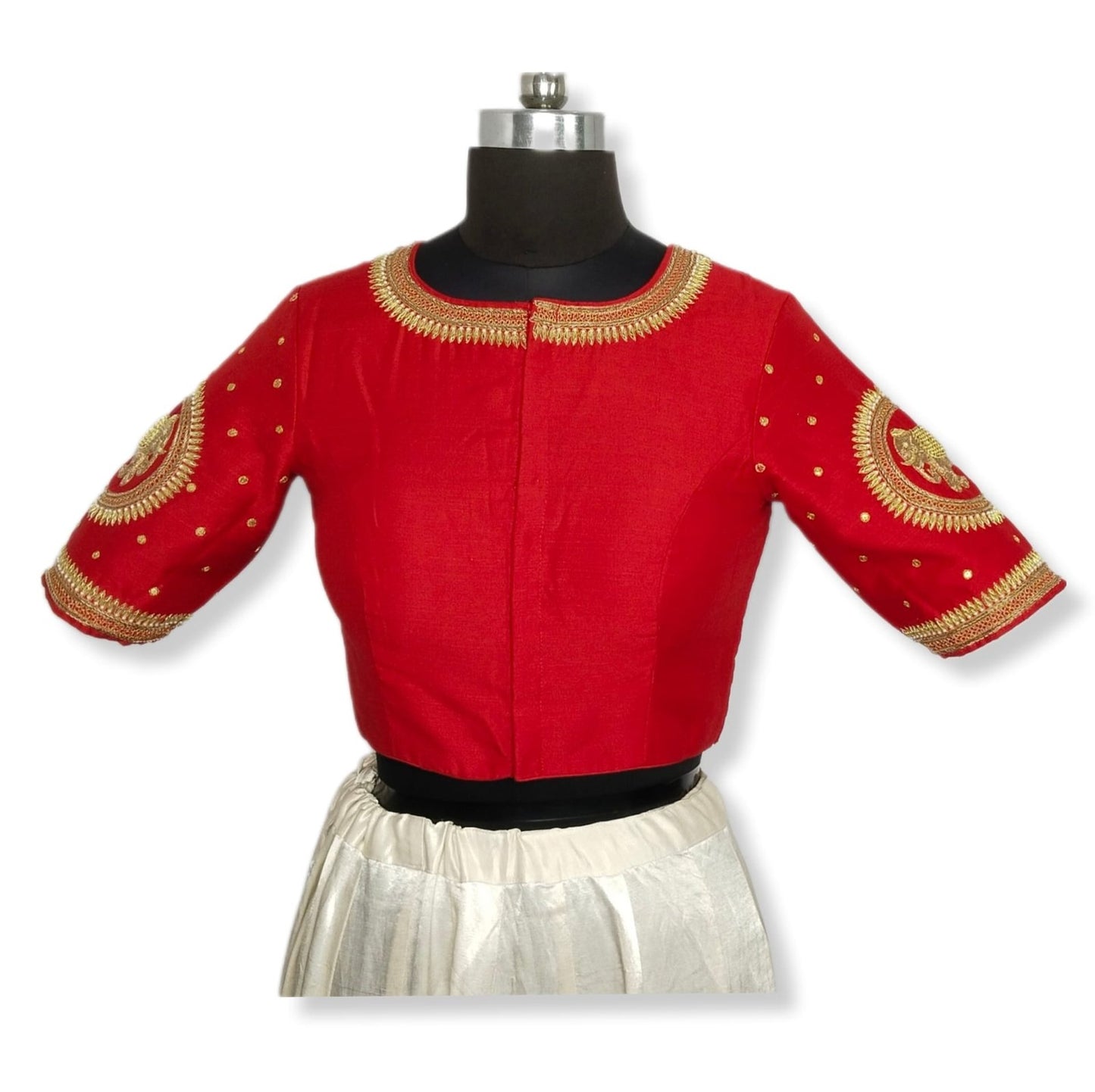 Regal Elephant Handcrafted Zardozi Blouse (Red)