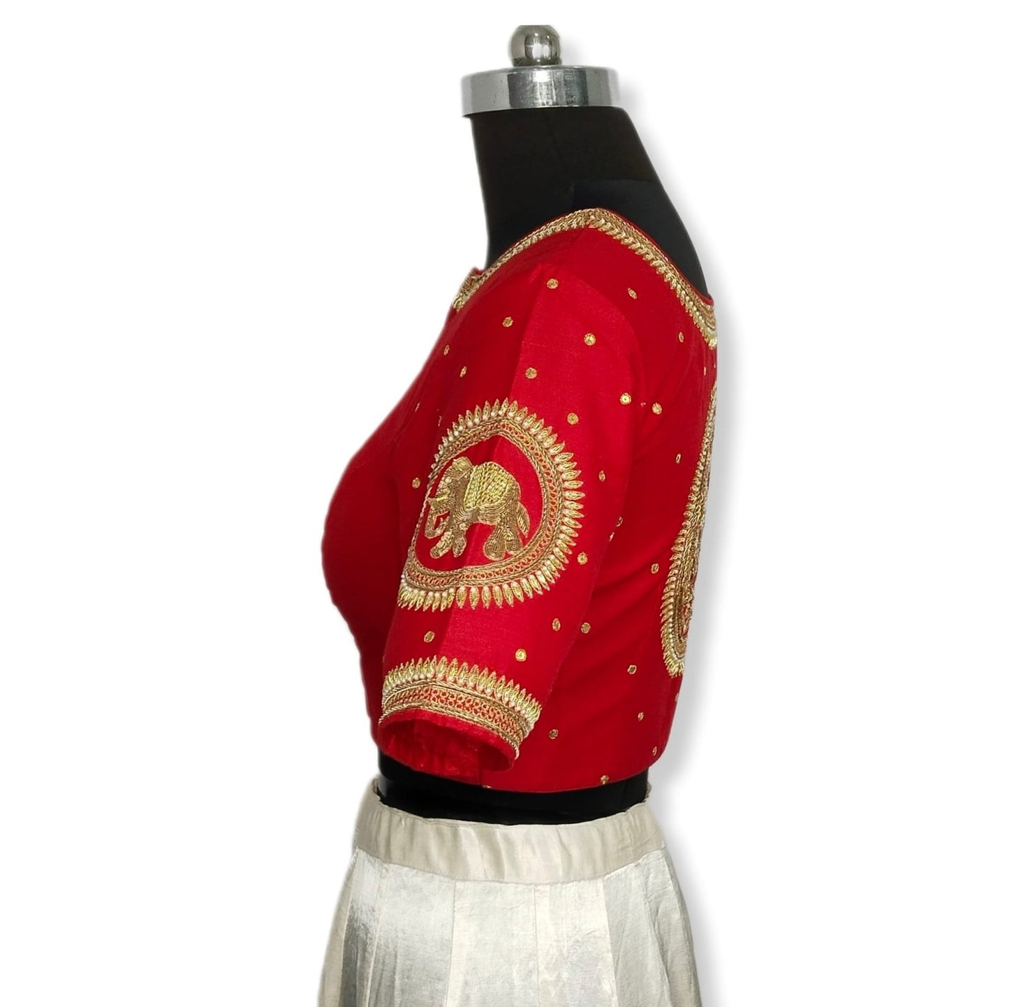 Regal Elephant Handcrafted Zardozi Blouse (Red)