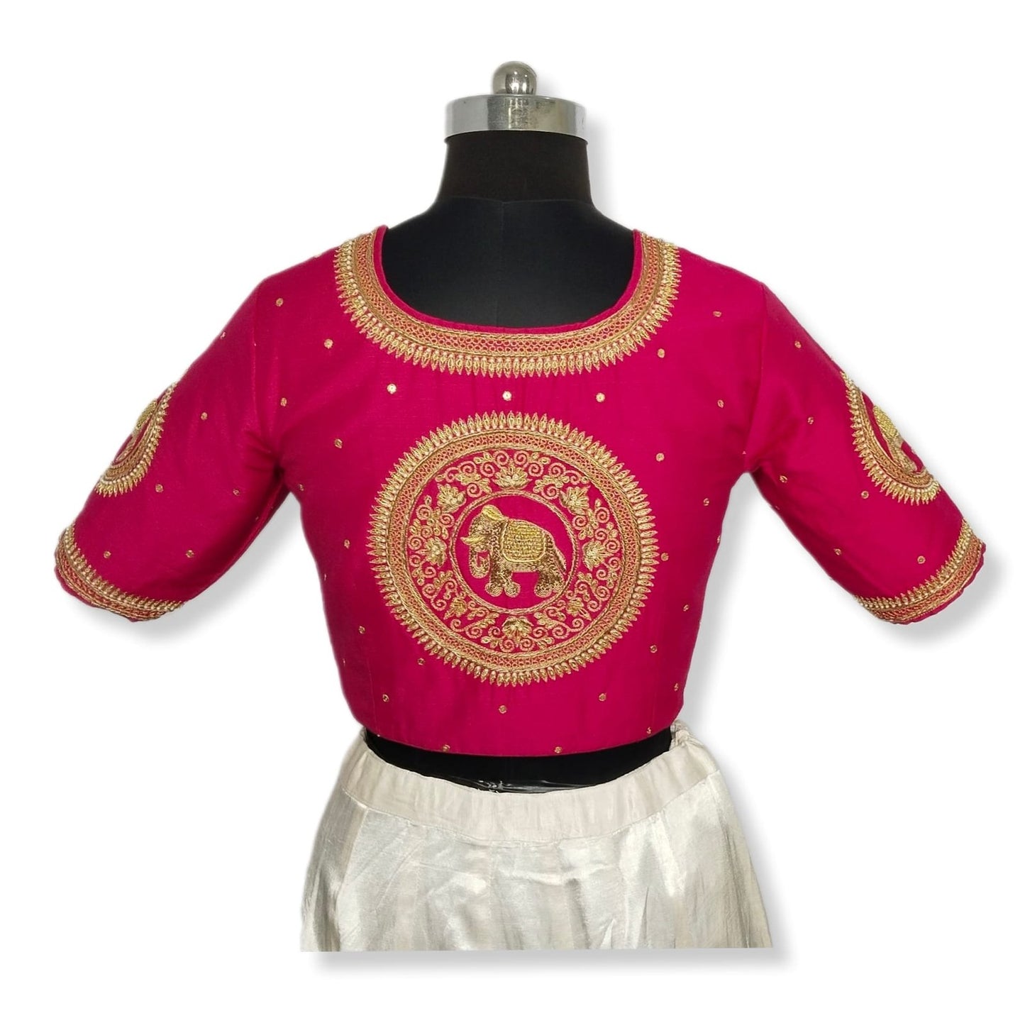 Regal Elephant Handcrafted Zardozi Blouse (Pink)