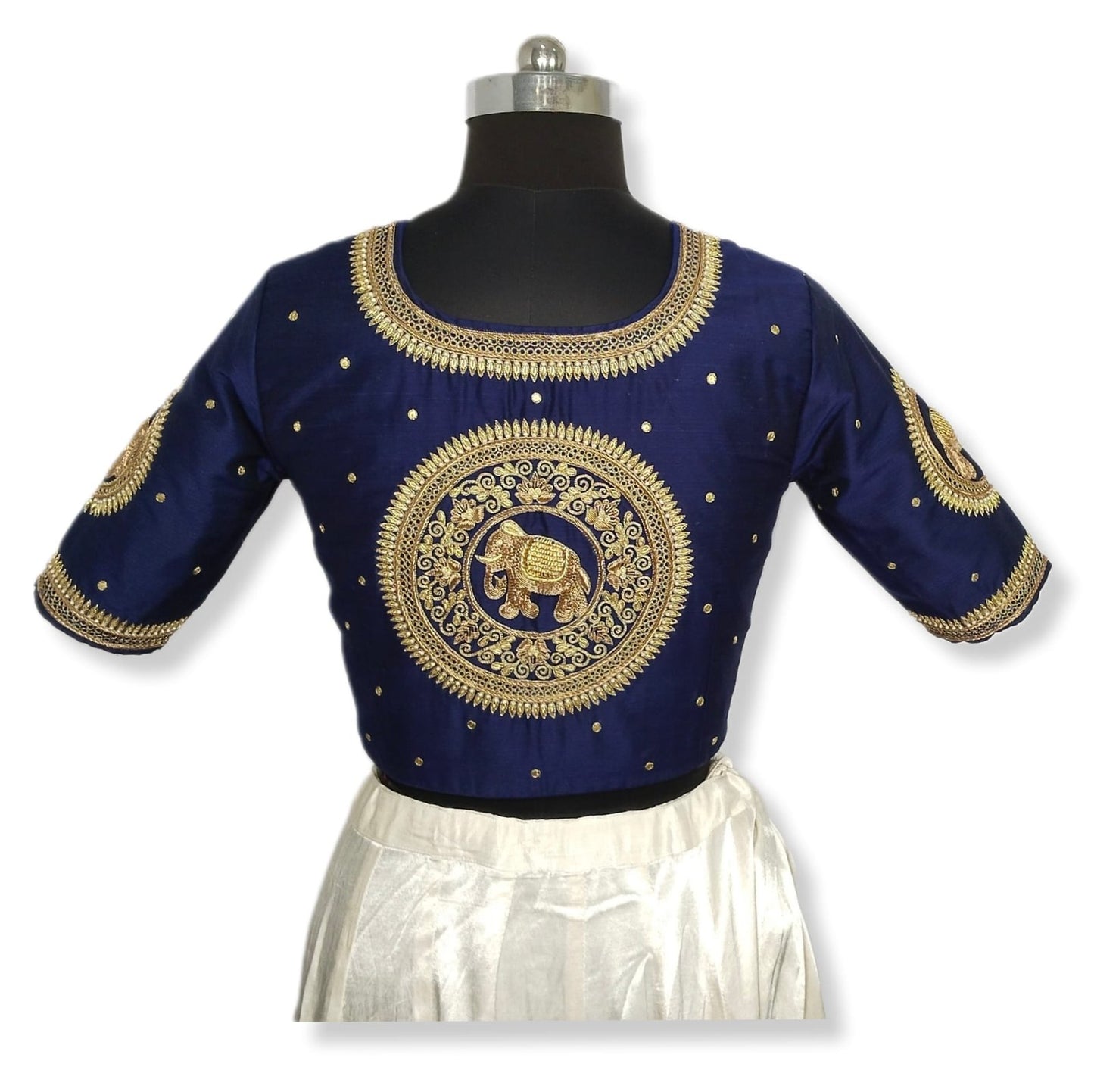 Regal Elephant Handcrafted Zardozi Blouse (Navy Blue)