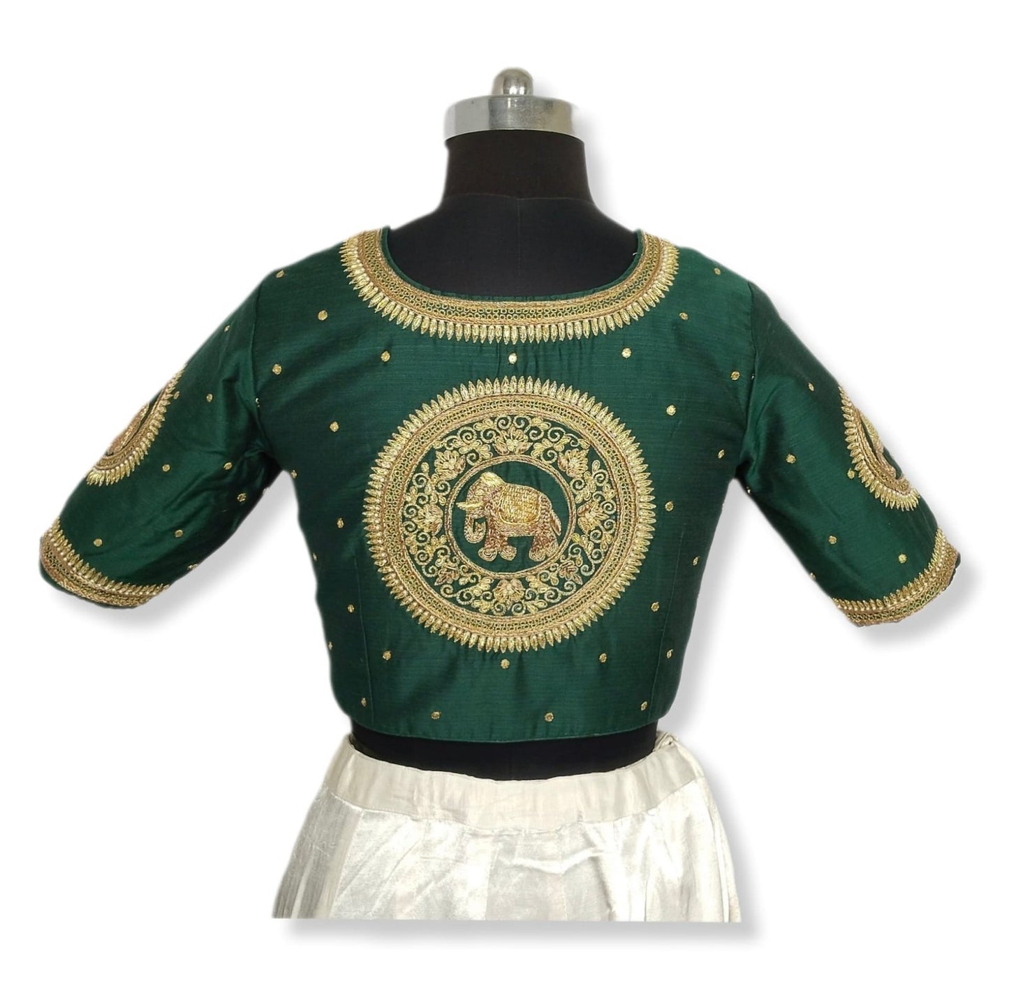 Regal Elephant Handcrafted Zardozi Blouse (Bottel Green)