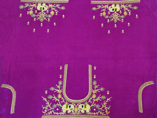 Elephant Charm Zardozi Embellished Fabric (Magenta)