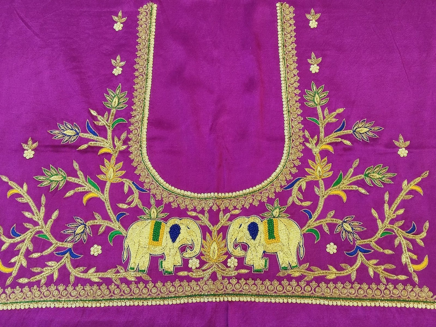 Elephant Charm Zardozi Embellished Fabric