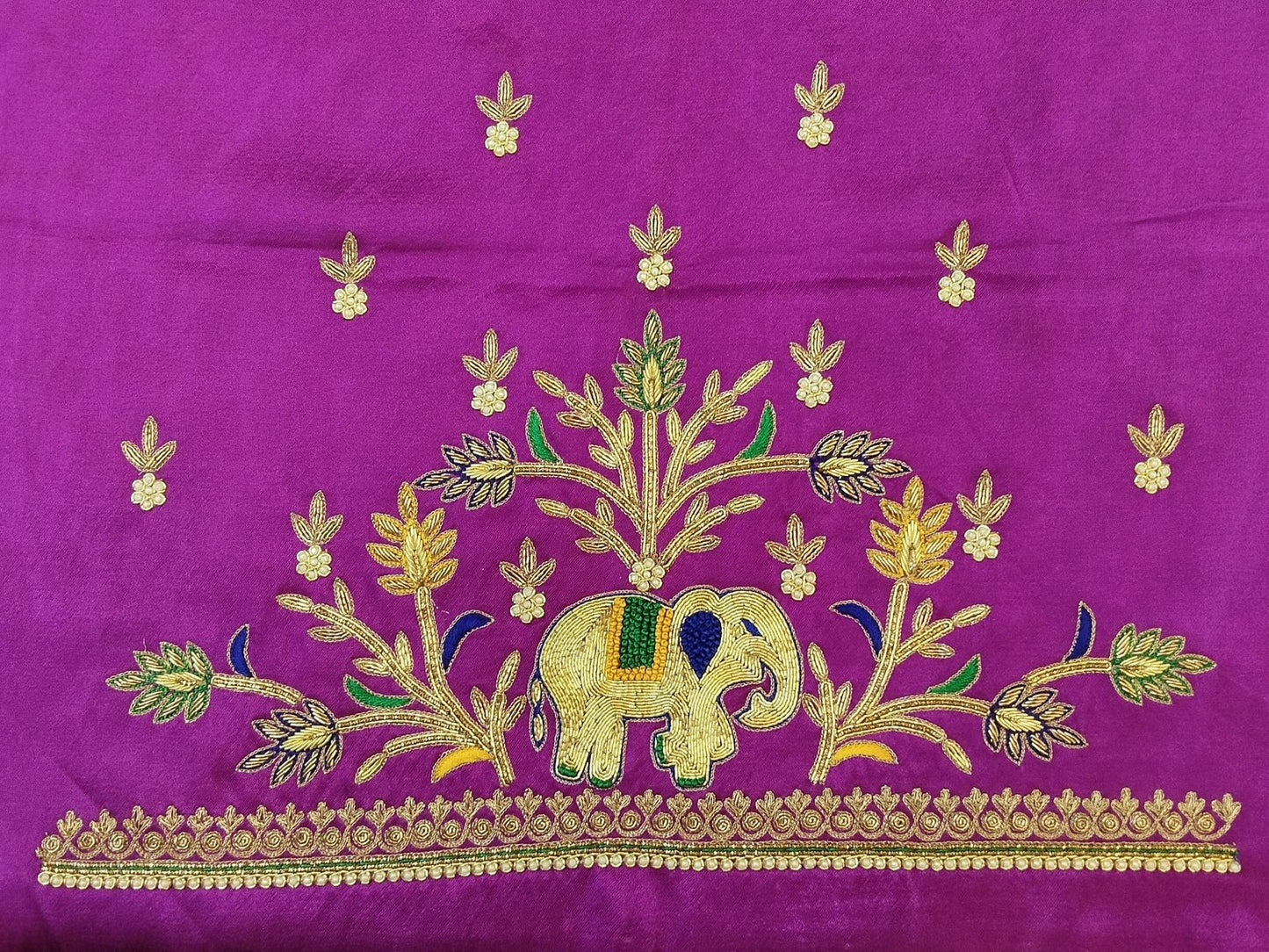 Elephant Charm Zardozi Embellished Fabric
