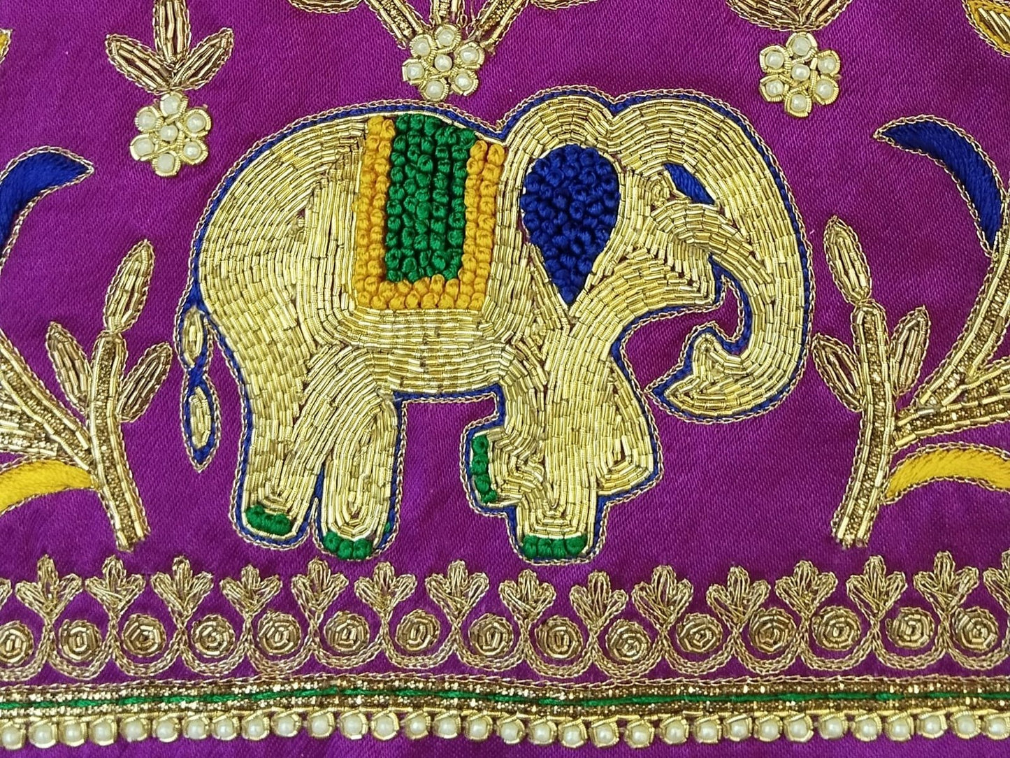 Elephant Charm Zardozi Embellished Fabric