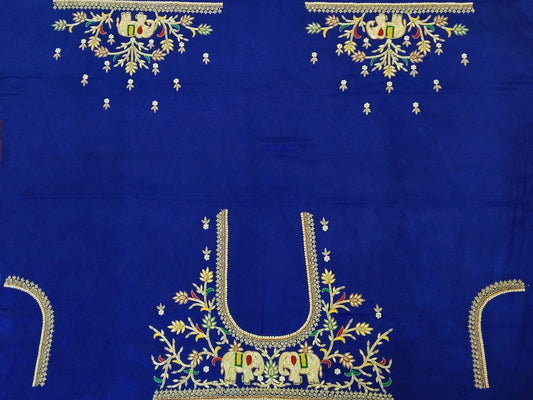 Elephant Charm Zardozi Embellished Fabric (Royal Blue)