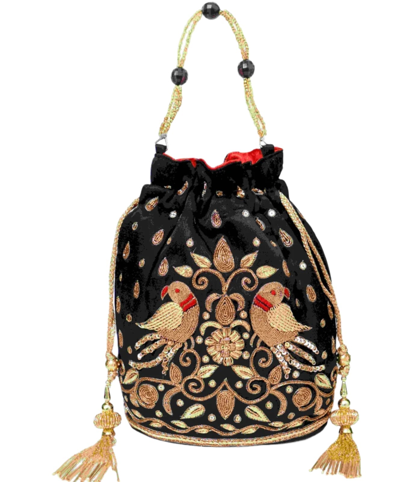 Beutyful Parrot Zardozi Work Potli Batwa (Black)