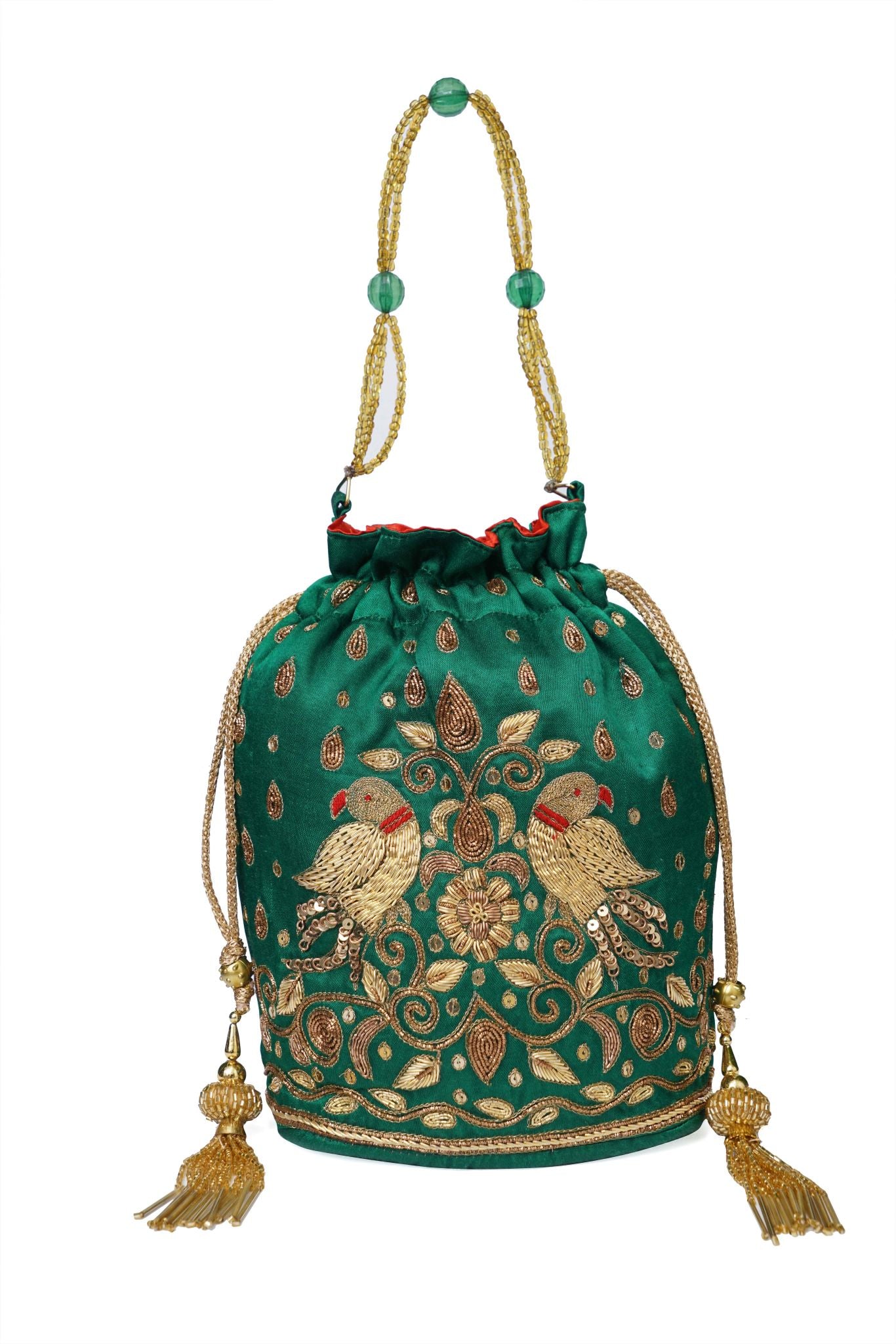 Beutyful Parrot Zardozi Work Potli Batwa (Green)