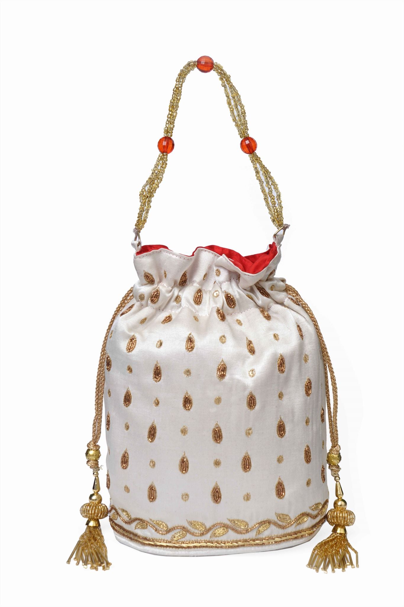 Beutyful Parrot Zardozi Work Potli Batwa (Off White)