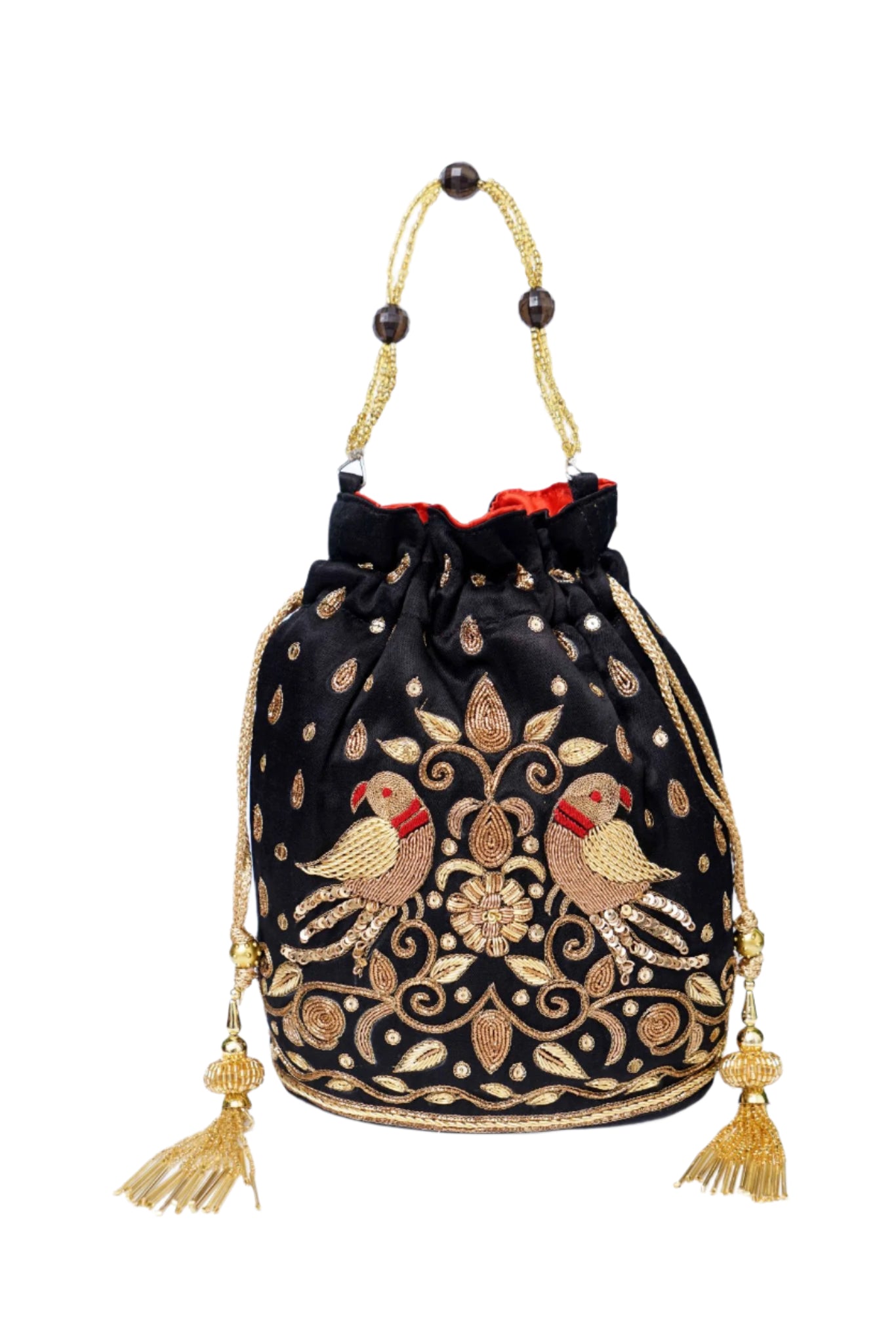 Beutyful Parrot Zardozi Work Potli Batwa (Black)