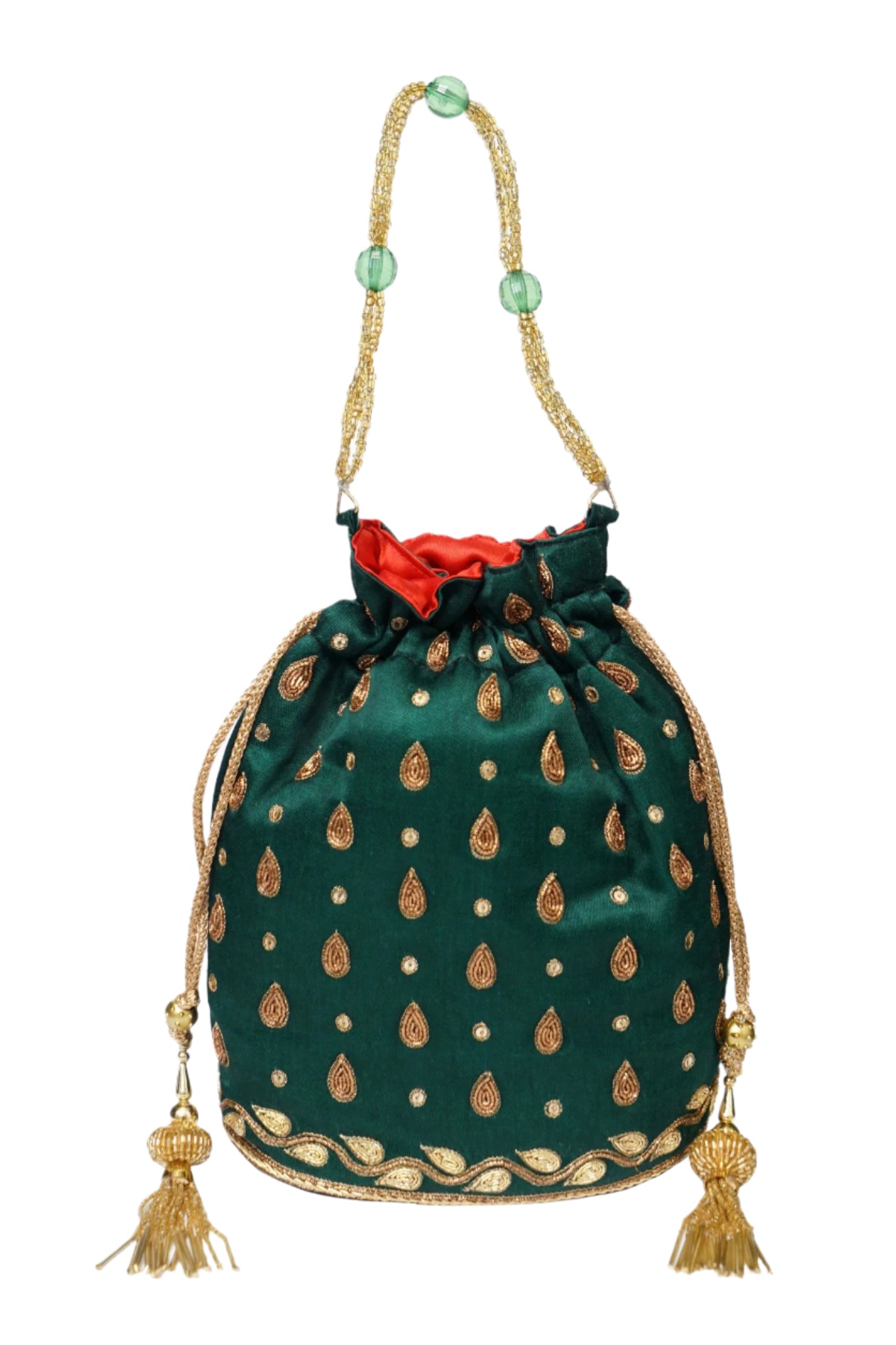 Beutyful Parrot Zardozi Work Potli Batwa (Bottel Green)
