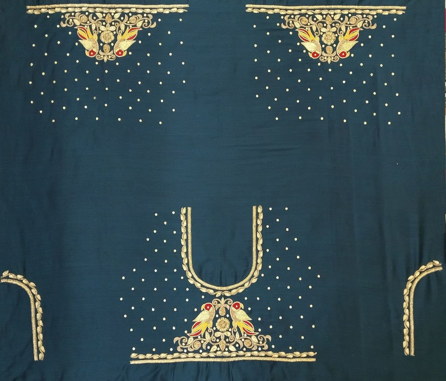 Parrot Patola Zardozi Work Blouse Pis. (Turkish Blue)