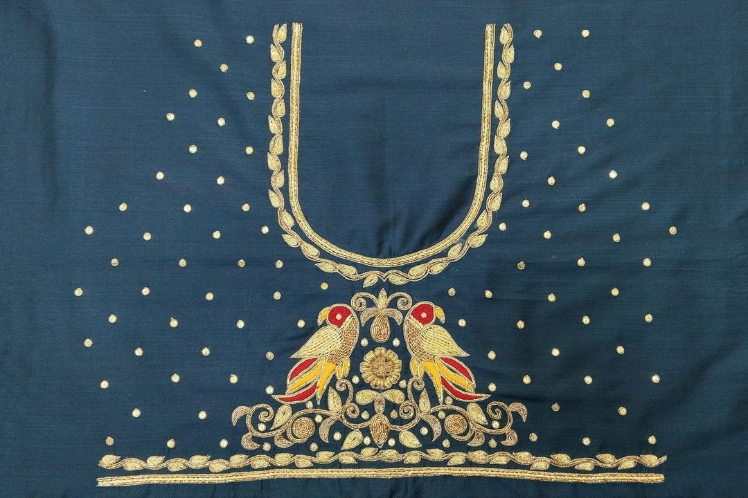 Parrot Patola Zardozi Work Blouse Pis. (Turkish Blue)