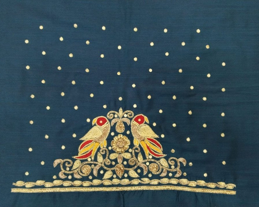 Parrot Patola Zardozi Work Blouse Pis. (Turkish Blue)