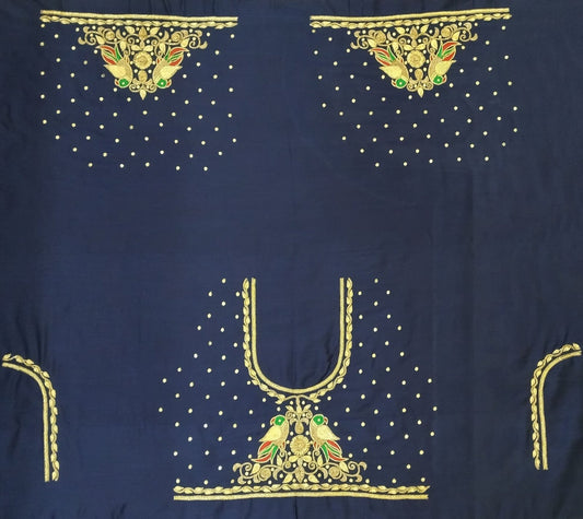 Parrot Patola Zardozi Work Blouse Pis. (Navy Blue)