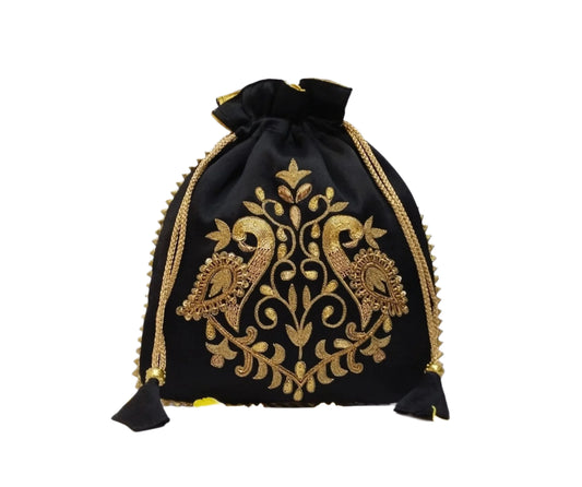Peacock Zardozi Potli Batwa (Black)