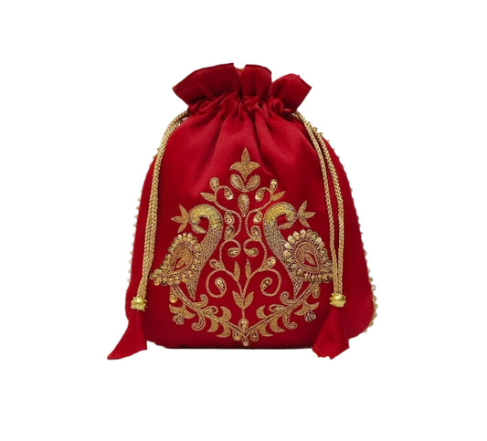 Peacock Zardozi Potli Batwa (Red)