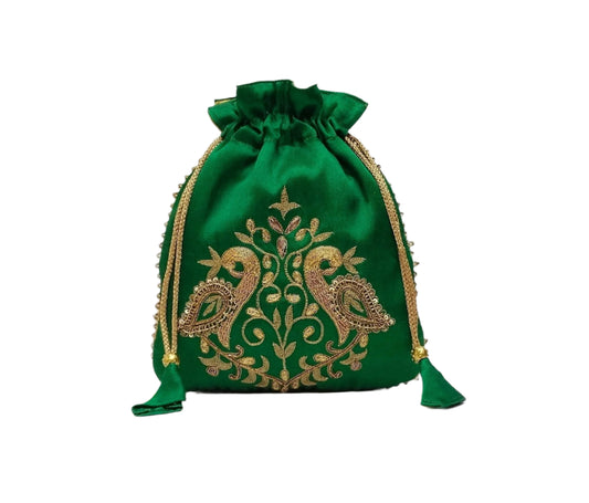 Peacock Zardozi Potli Batwa (Green)