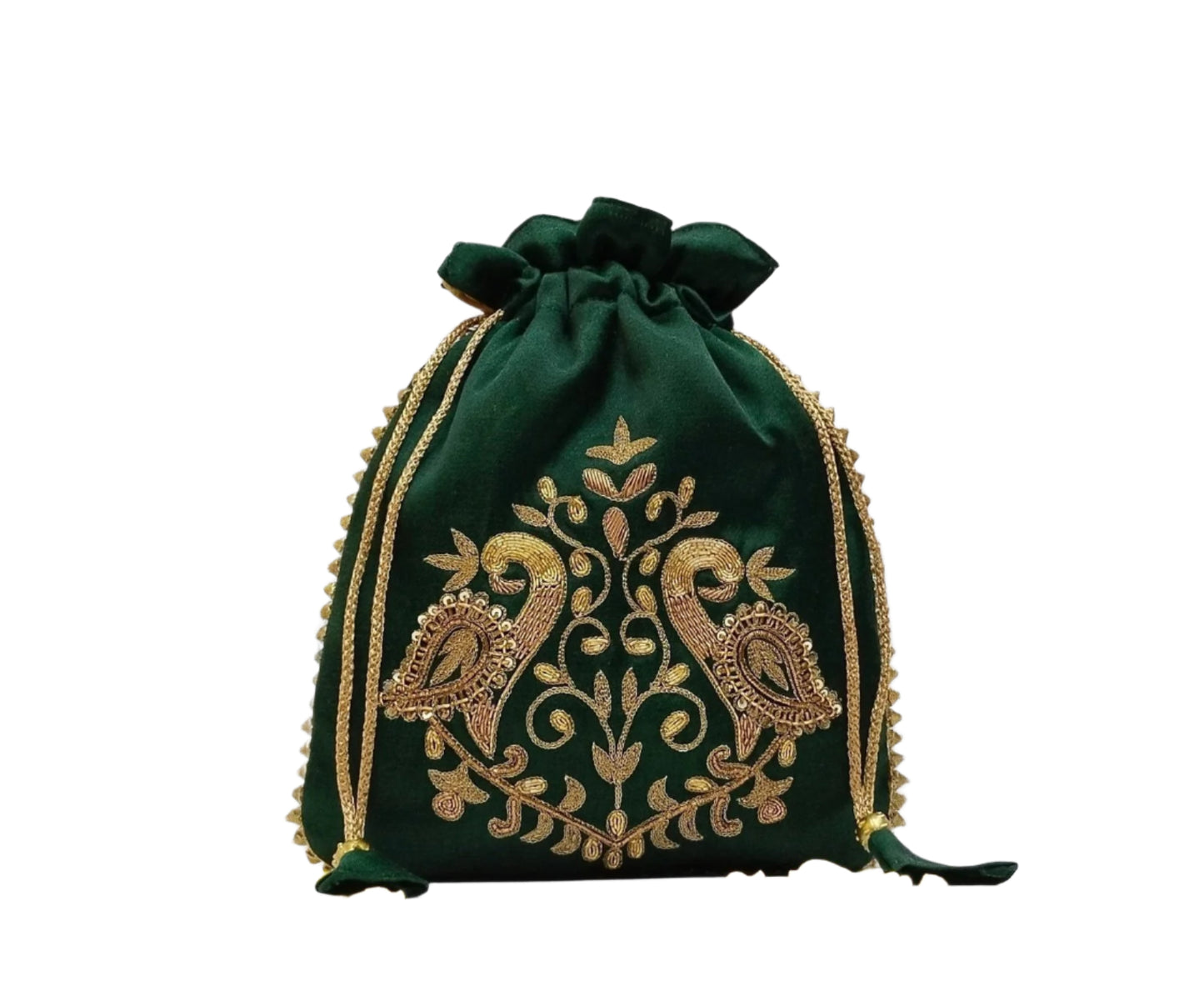 Peacock Zardozi Potli Batwa (Bottel green)