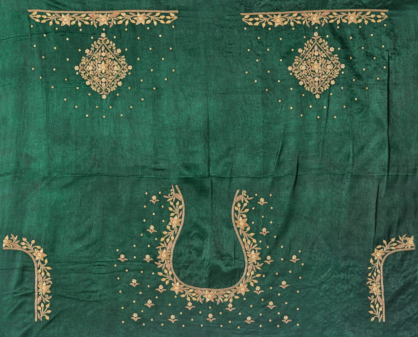 Star Flower Zardozi Work Blouse Pis (Bottle Green)