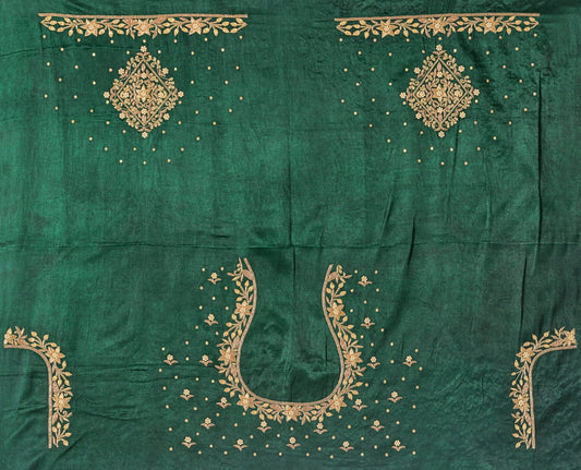 Star Flower Zardozi Work Blouse Pis (Bottle Green)