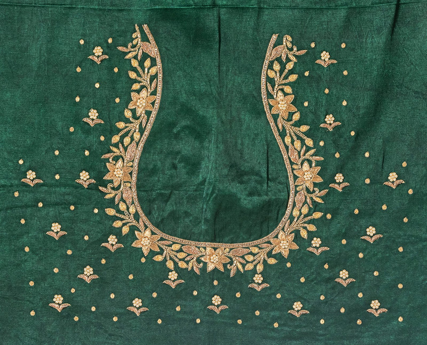 Star Flower Zardozi Work Blouse Pis (Bottle Green)