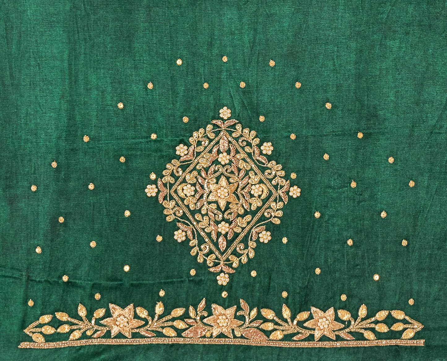 Star Flower Zardozi Work Blouse Pis (Bottle Green)