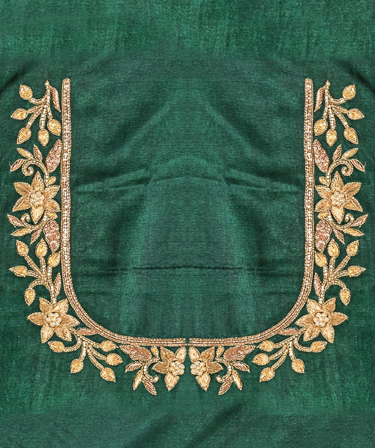 Star Flower Zardozi Work Blouse Pis (Bottle Green)