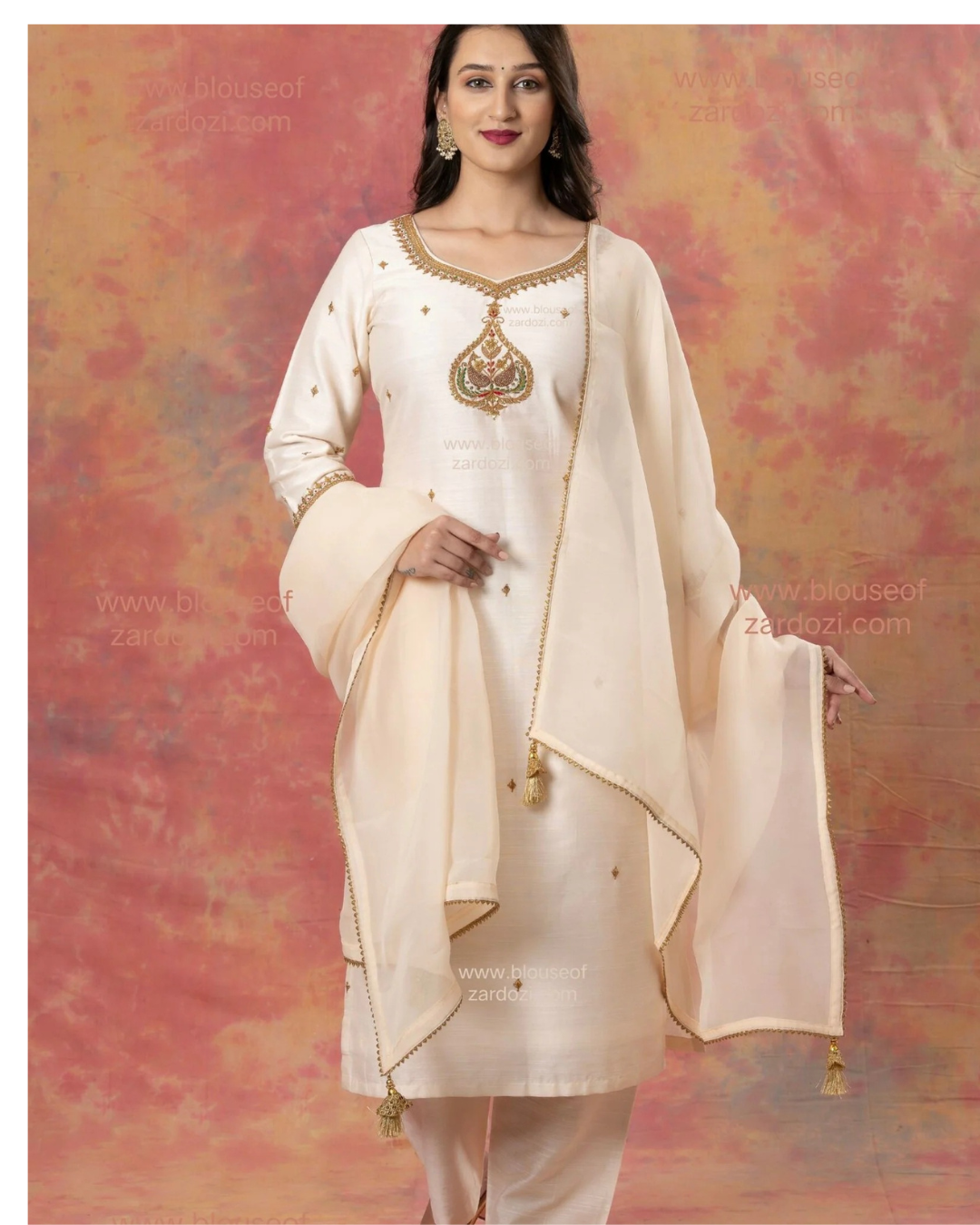 Cream Marodi Work Designer  Kurta Set