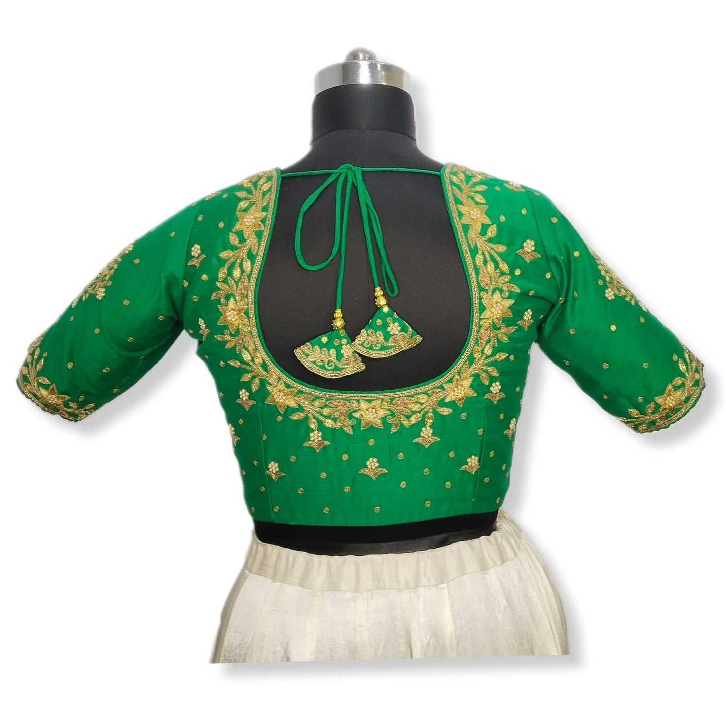 Queen's Blossom Zardozi Work Blouse (Green)