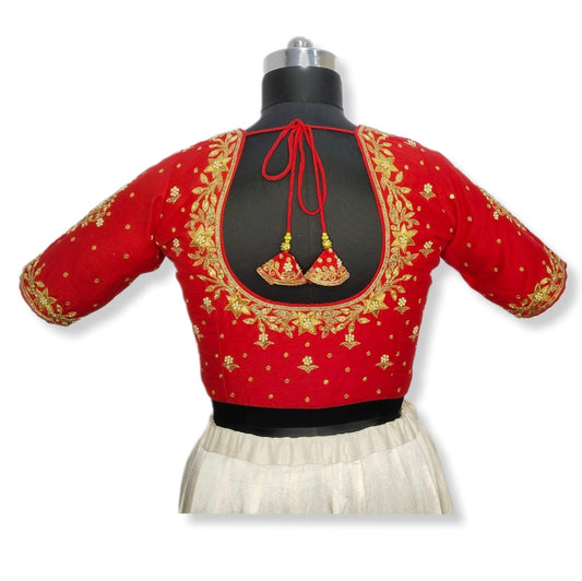 Queen's Blossom Zardozi Work Blouse (Red)