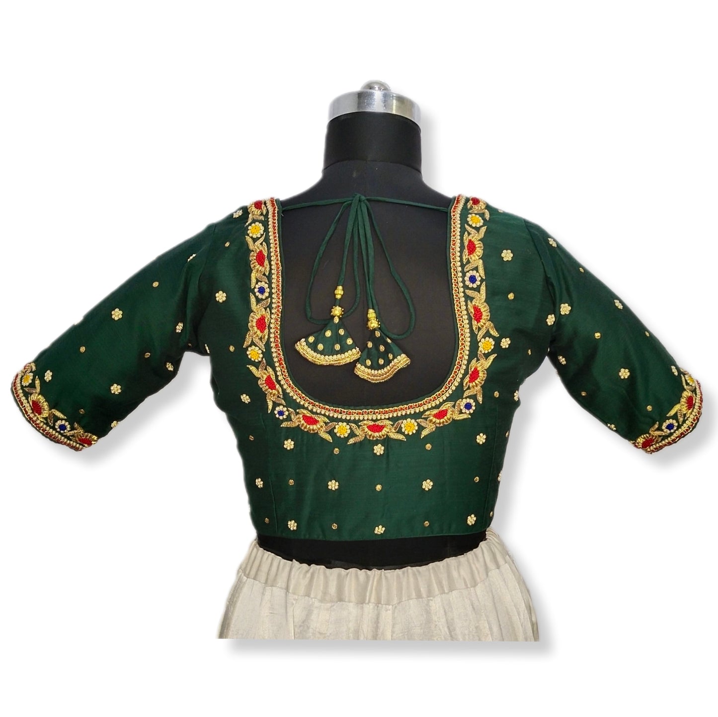 Floral Zardozi Handcrafted Designer Blouse (Bottle Green)