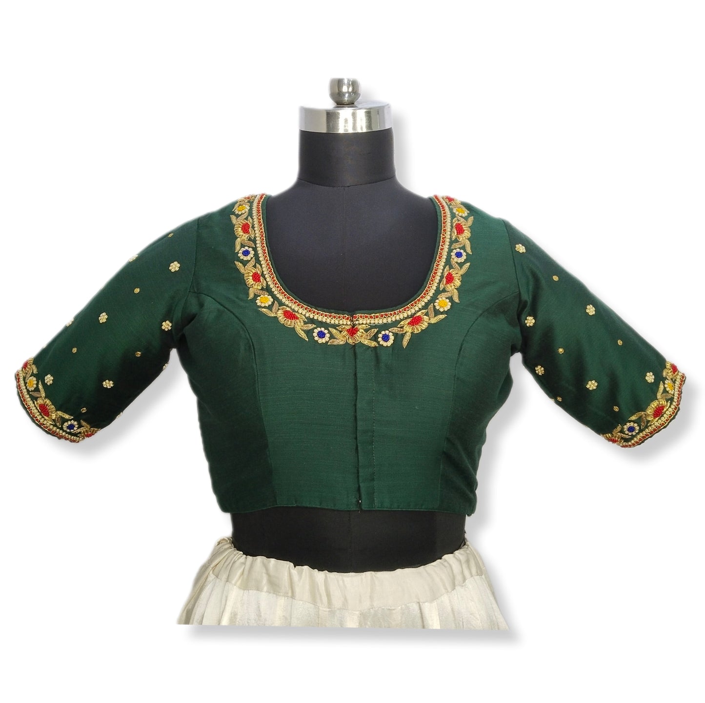 Floral Zardozi Handcrafted Designer Blouse (Bottle Green)