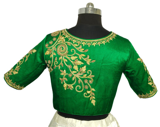 Royal Bloom Zardozi designer Blouse (Green)