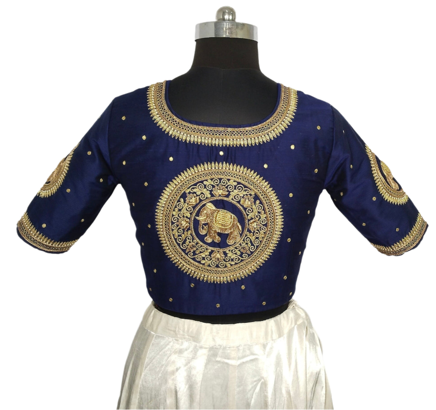 Regal Elephant Handcrafted Zardozi Blouse (Navy Blue)