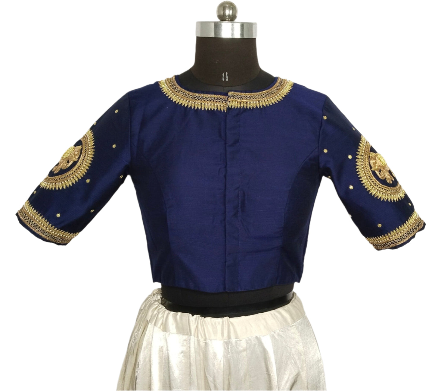 Regal Elephant Handcrafted Zardozi Blouse (Navy Blue)