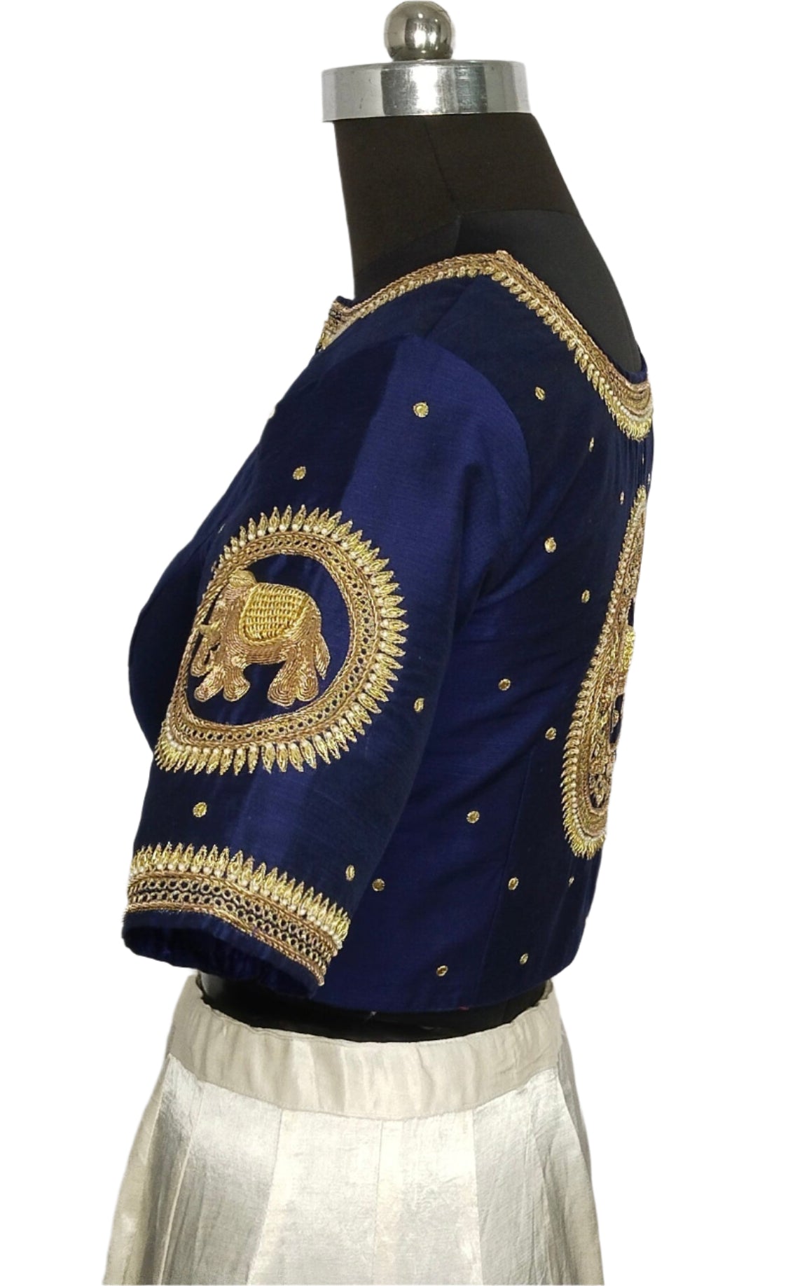 Regal Elephant Handcrafted Zardozi Blouse (Navy Blue)